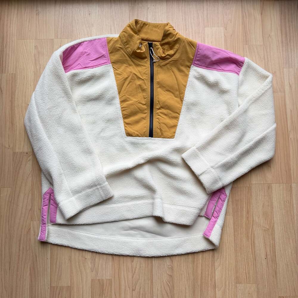 Free Assembly Women's Size XL Fleece Jacket Pullover 1/4 Zip Multicolor Retro